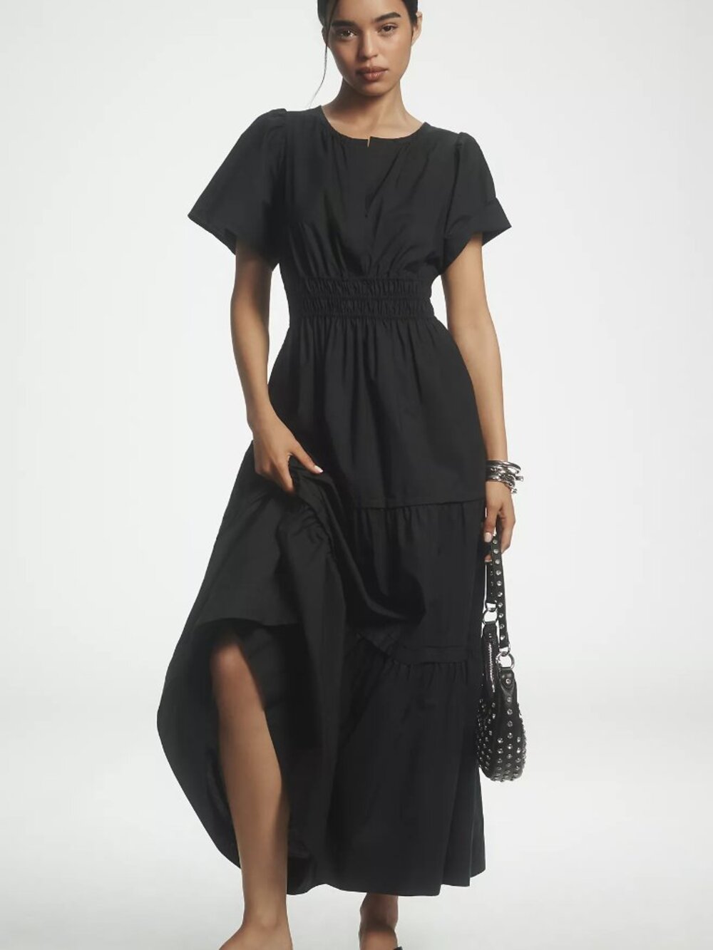 Anthropologie Somerset 100% Cotton Poplin Maxi Dress Black Size Small